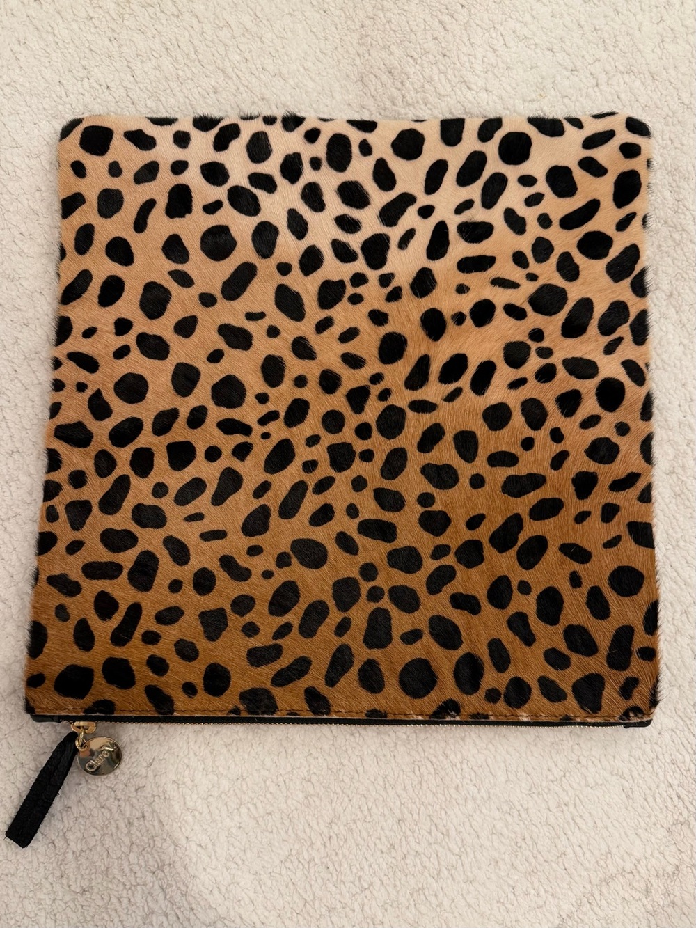 Clare V. Pony hair like calfskin ombré leopard print Foldover clutch